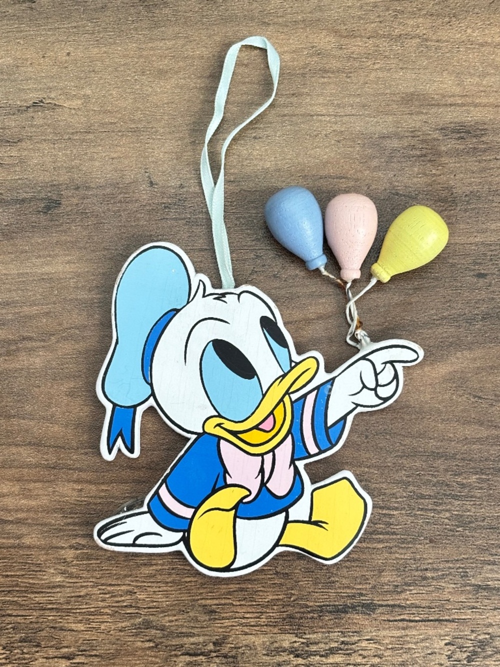 VINTAGE Disney Kurt Adler Baby Donald Duck Balloons Wooden Christmas Ornament